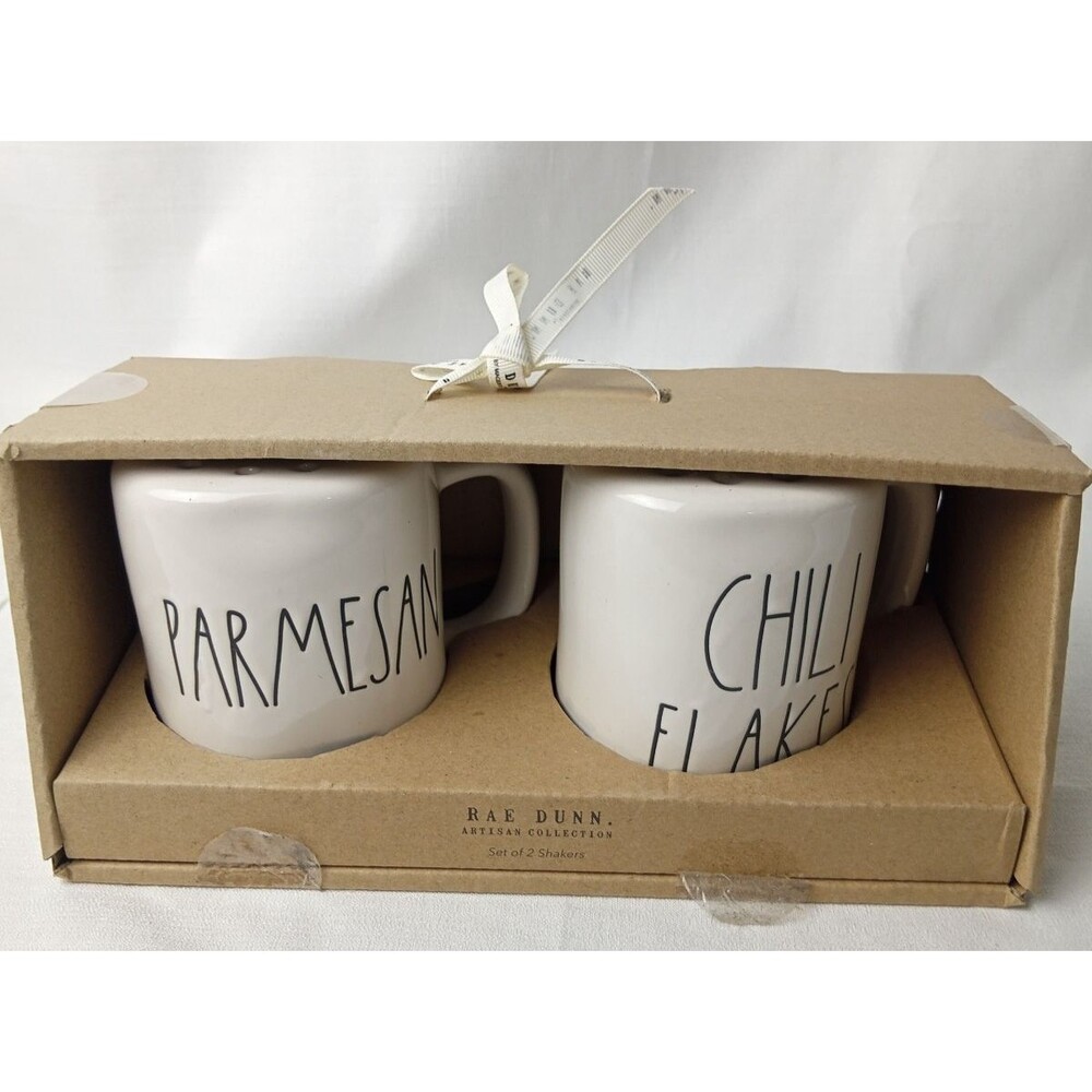 Rae Dunn Parmesan and Chili Flake Shakers Set Artisan Collection NEW